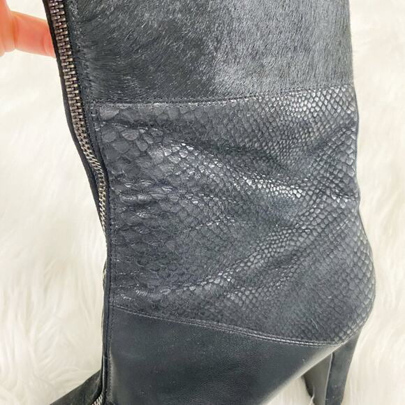 Anne Klein Black Suede & Leather Patchwork Heeled Boots Front Zip Almond Toe 10 - Picture 3 of 10